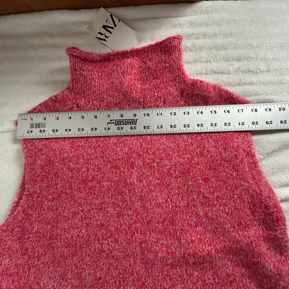 Zara Women Sleeveless Turtleneck Sweater Vest Medium Pink Knit Pullover Cozy New - Picture 6 of 8